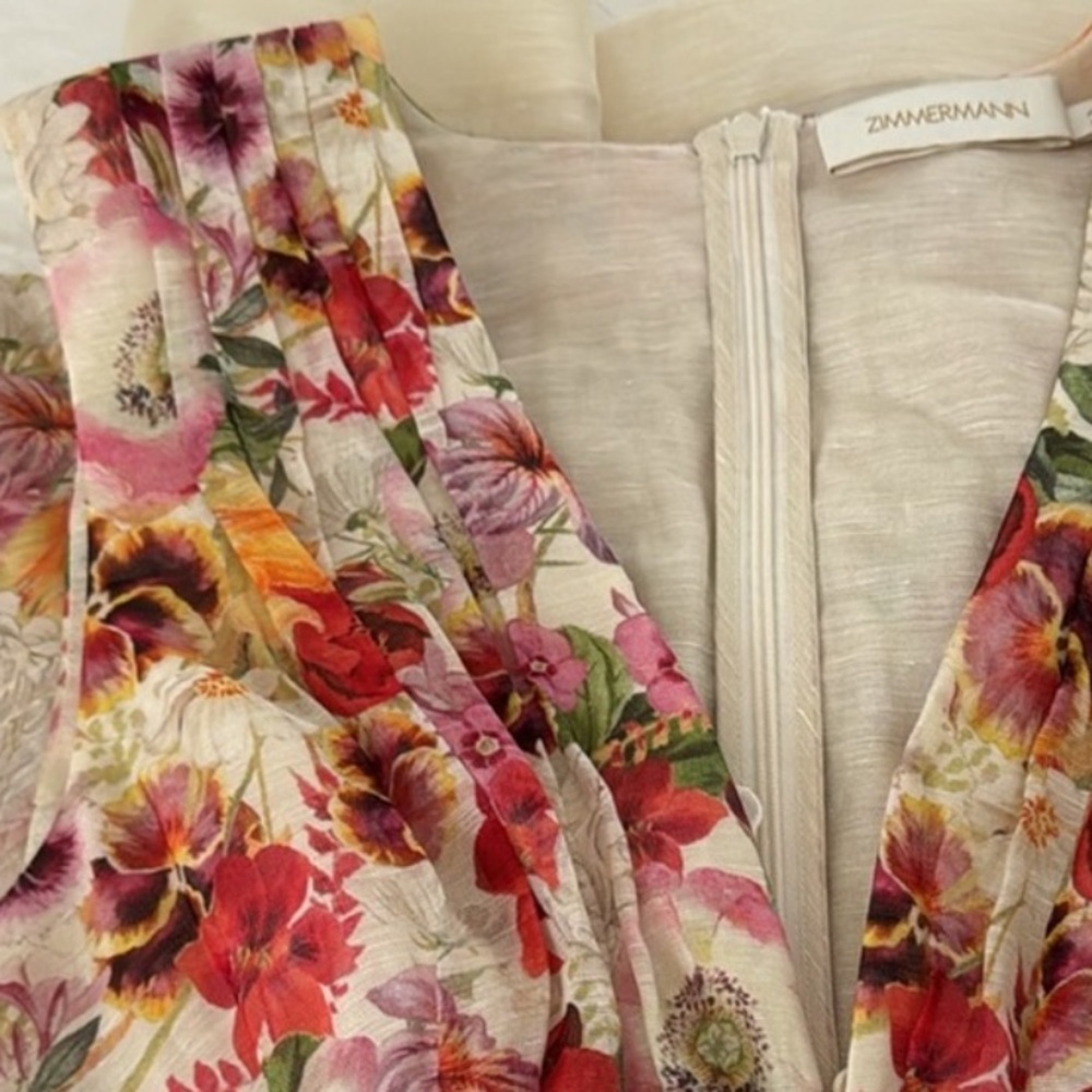 ZIMMERMANN Wonderland V-Neck Floral-Print Linen & Silk-Blend Organza Dress - Picture 10 of 13